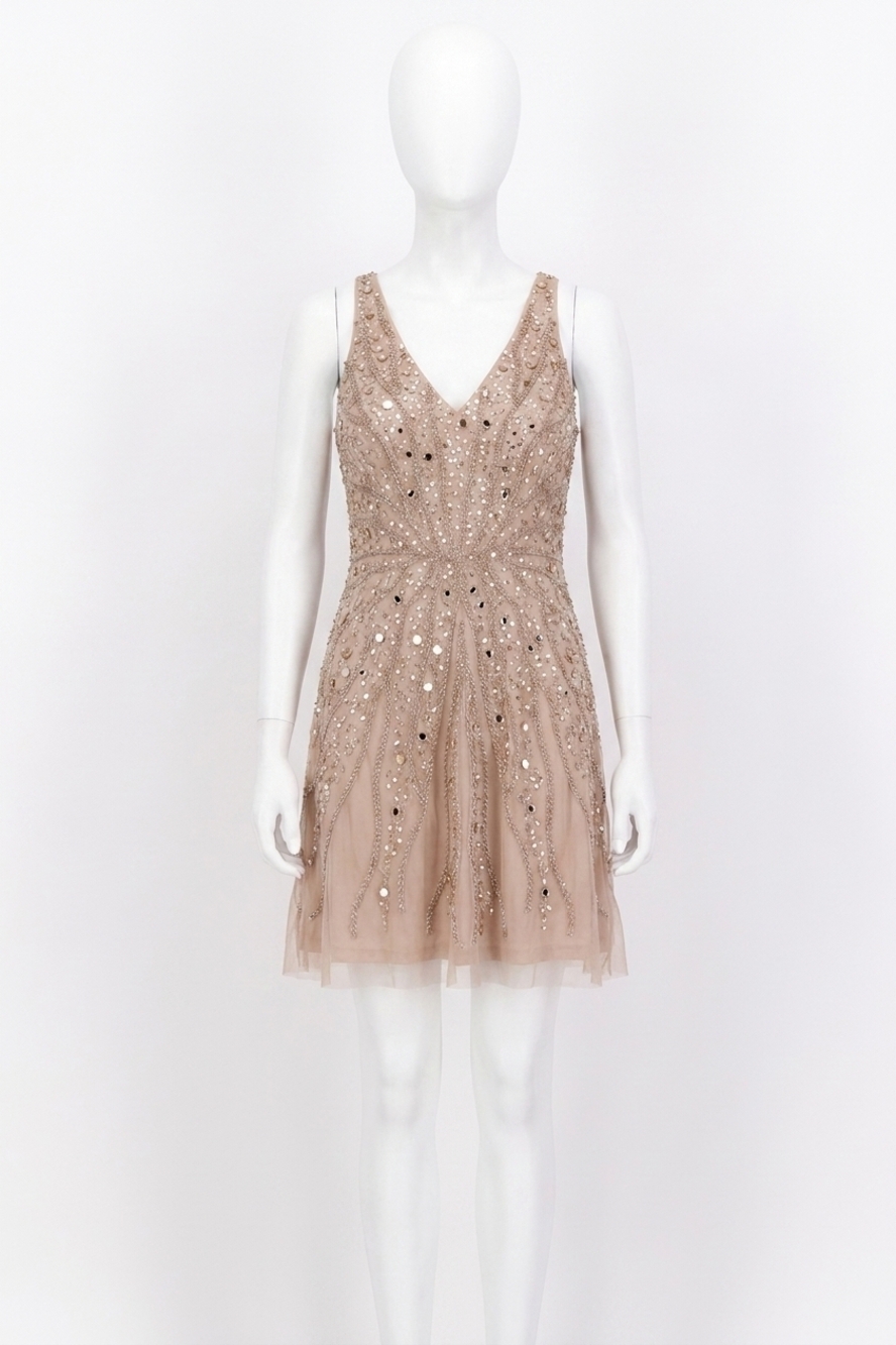 NEW AIDAN MATTOX sparkle mini dress in champagne